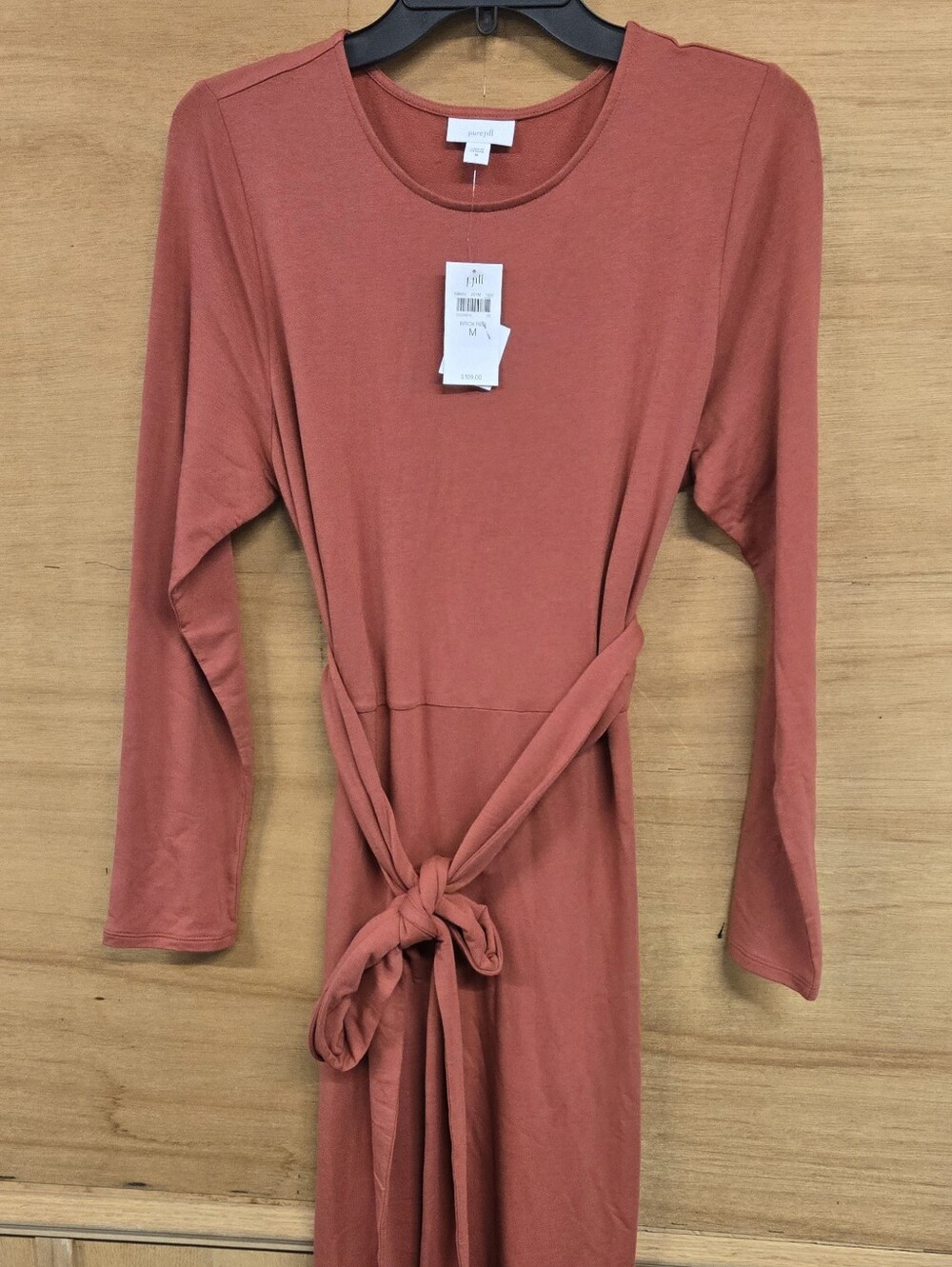 J. Jill Pure Jill Long Sleeve Tie-Waist Maxi Dress Color Brick Medium